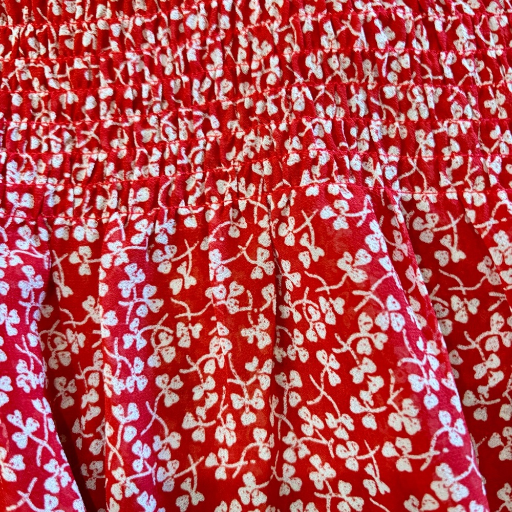 She + Sky Red Floral Smocked Bodice Dress - Picture 3 of 6
